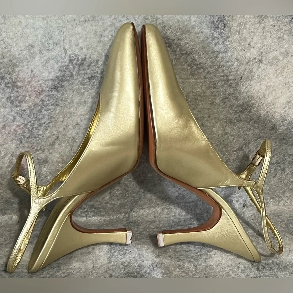 VTG*New-BRUNO MAGLI Almond/pointy  Toes Slingback Pumps~Size:7.5B~gold leather - Picture 2 of 12